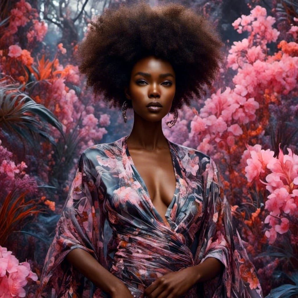 Floral Double Exposure in Art Nouveau Style