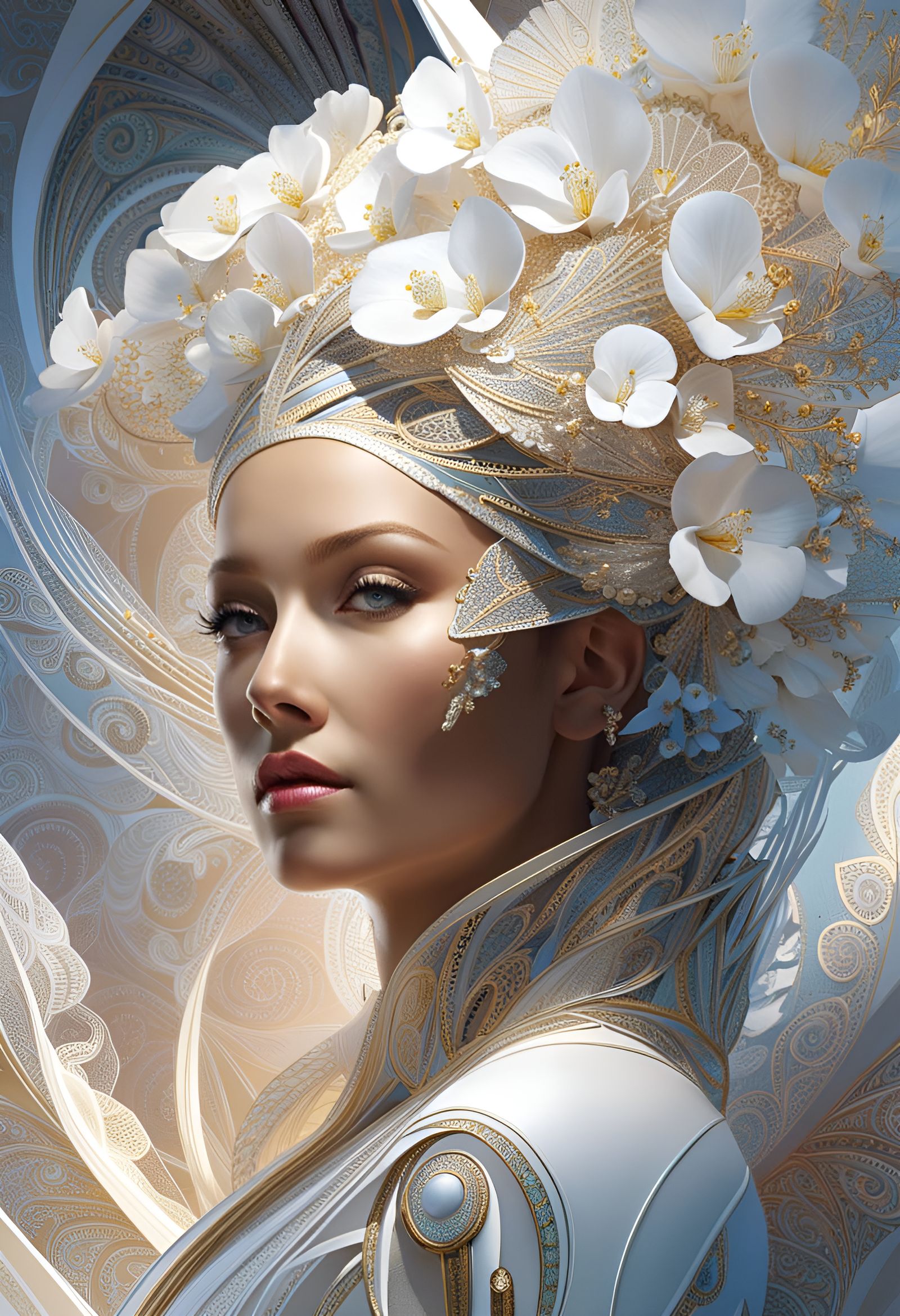 Orchid Fractal Woman: Hyperdetailed Fantasy Portrait
