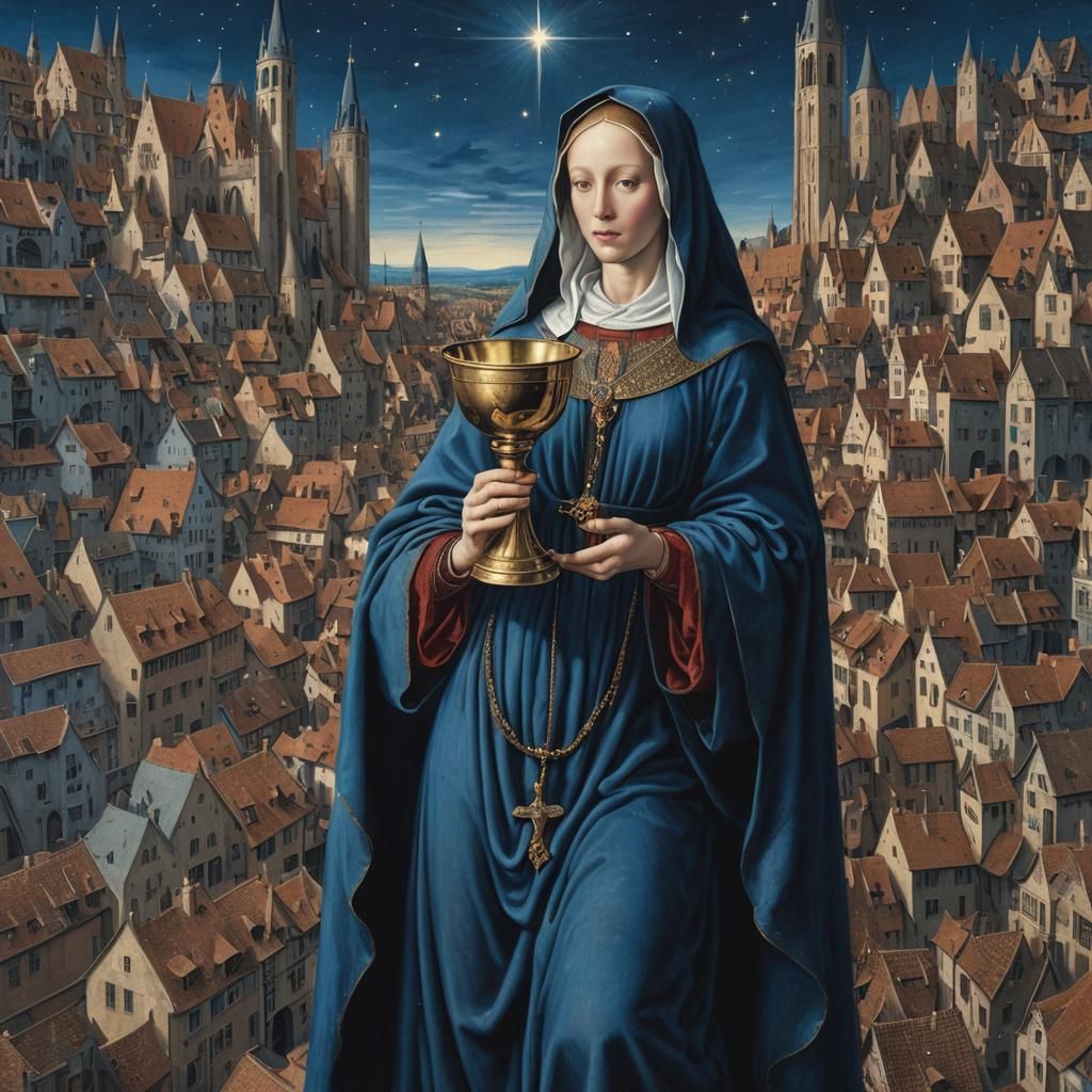 Mary Mother of God Over Medieval Town