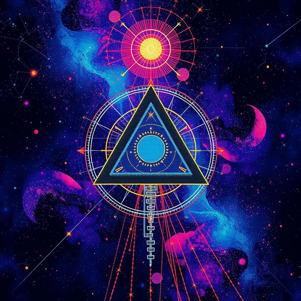 Abstract Constellation with Glitch Effect and Sparkles