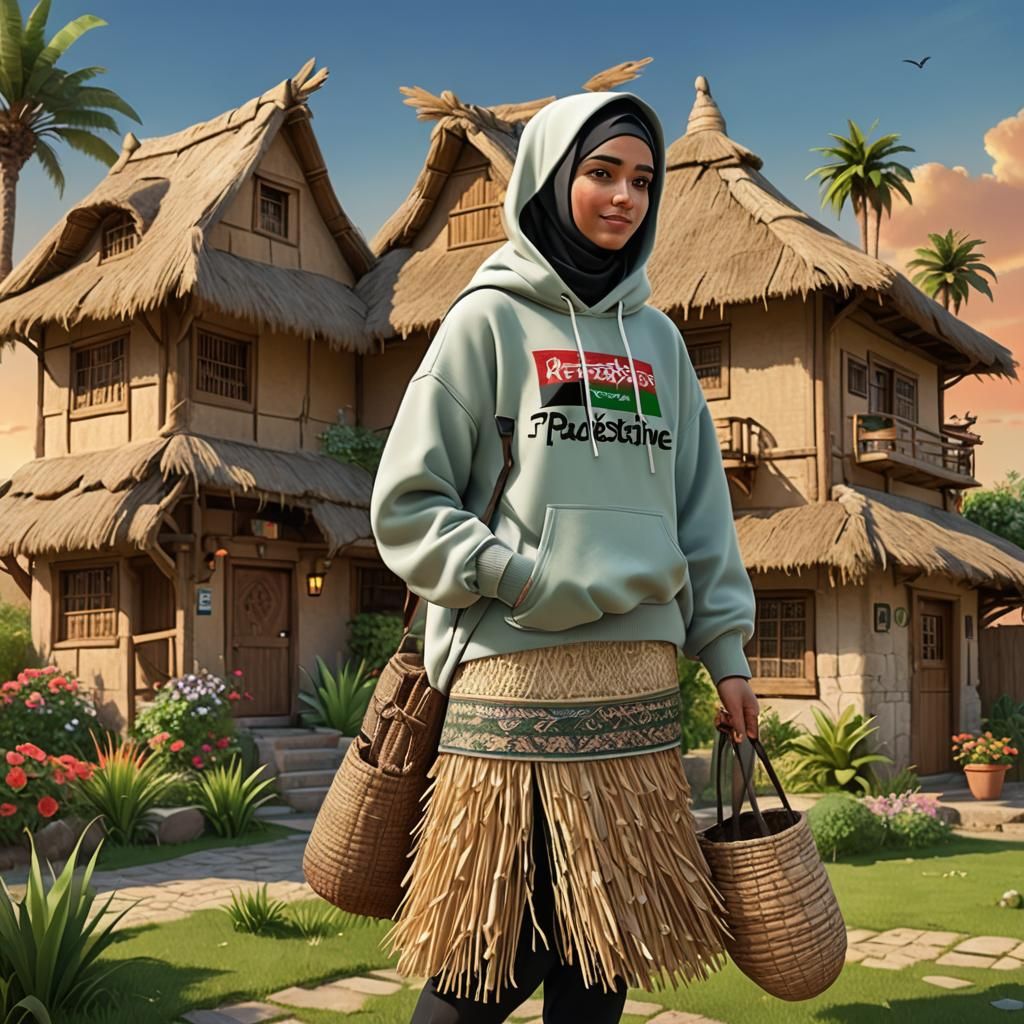 Muslim Woman in Hoodie: 3D Digital Art