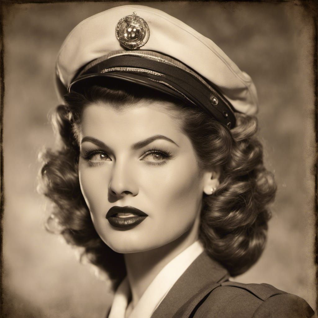 Vintage Pin-Up in Uniform, Sepia Chiaroscuro Photo