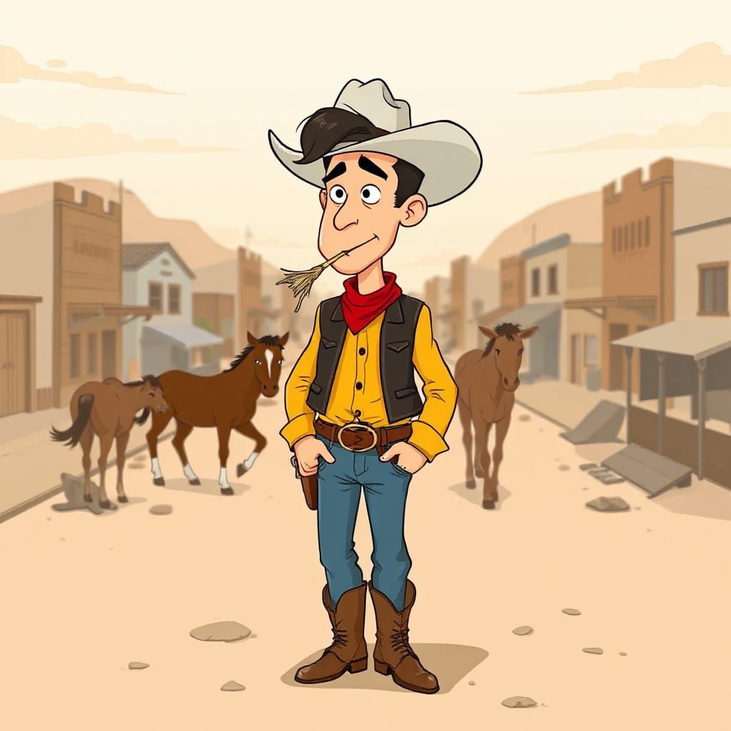 Dusty Frontier Town Cowboy in Classic Comic Book Style