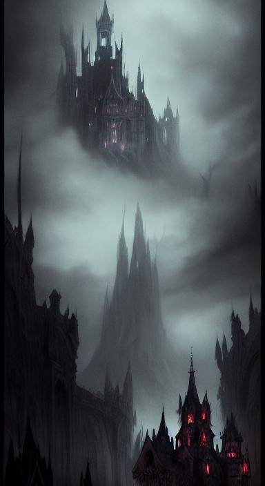 Terrifying Creature on Gothic Castle in Dark Fantasy Art
