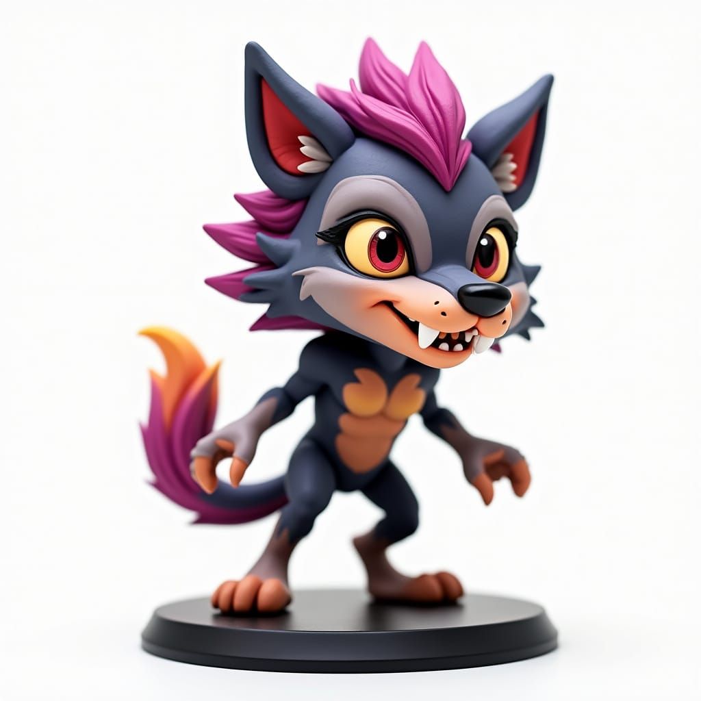 Vibrant Chibi Werewolf Character in Whimsical Claymation Sty...
