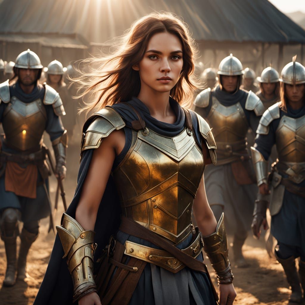 Warrior Woman Leads Village Farmers to Battle in Golden Hour