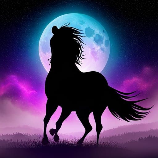 Rock Album Cover: Mustang, Eagle, Universe in Ink Art