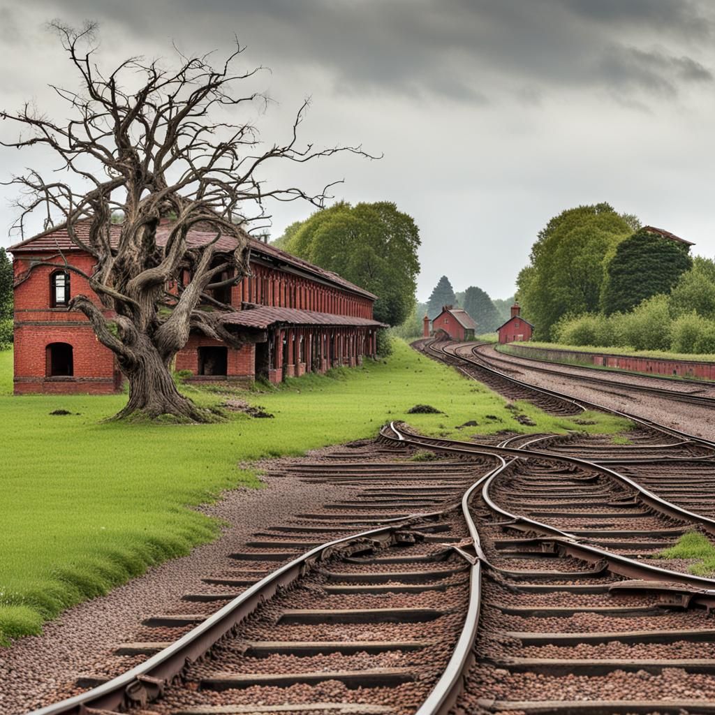 Abandoned Railway at Sunrise: Matte Painting
