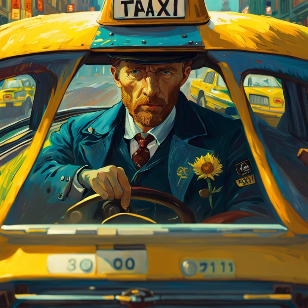 Vincent Van Gogh in a taxi as a taxi driver