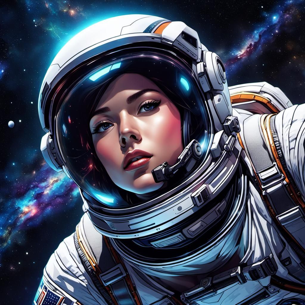 Astronaut Drifting in Space Comic Illustration