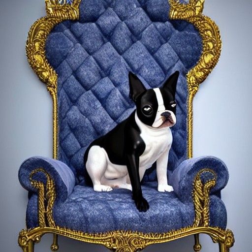 Boston Terrier on an Opulent Throne: Digital Painting