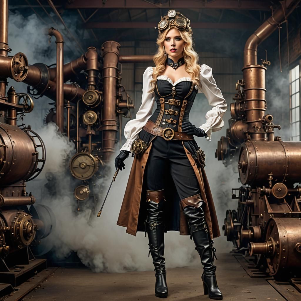 Steampunk Woman in Victorian-Industrial Setting