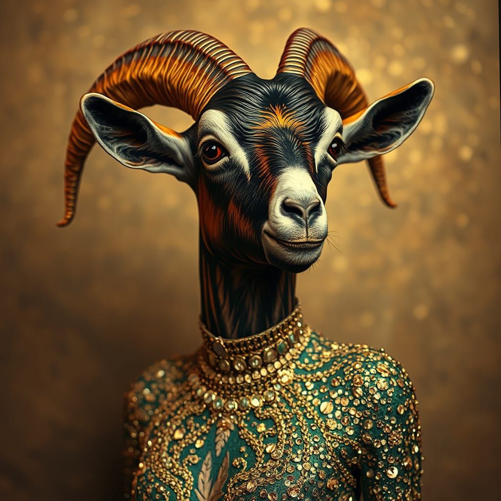 Glamorous Goat in Glittering Dress, Lautrec Style