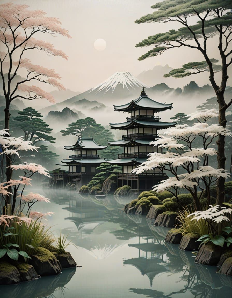 Dreamlike Japanese Collage with Textured Rice Paper