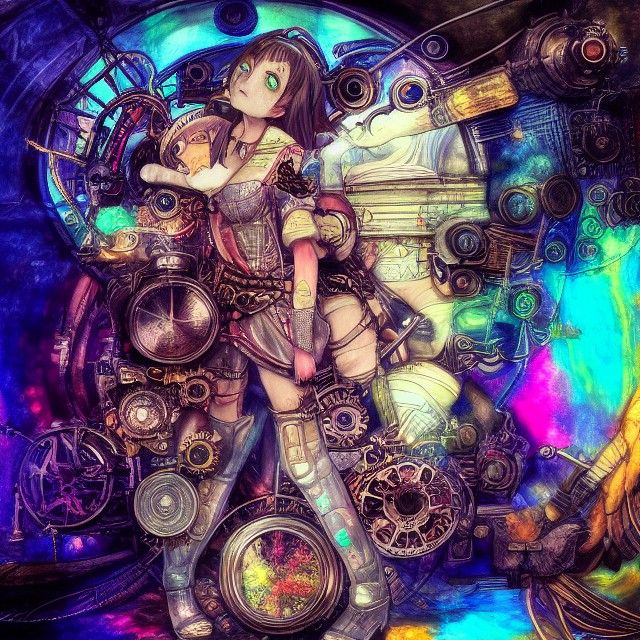 Colorful Steampunk Astral Engine Illustration