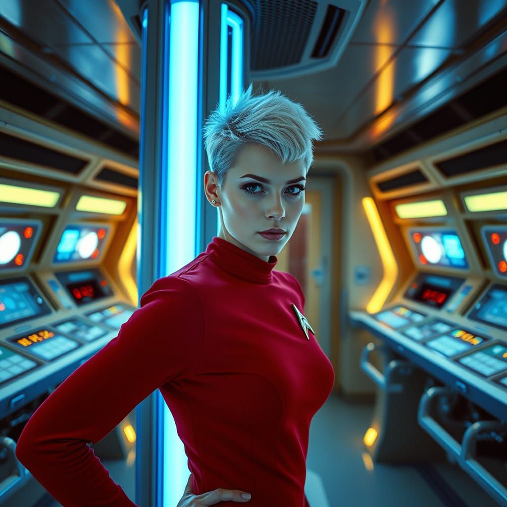Cyberpunk Engineer in Starfleet Tunic, Inspired by Classic S...
