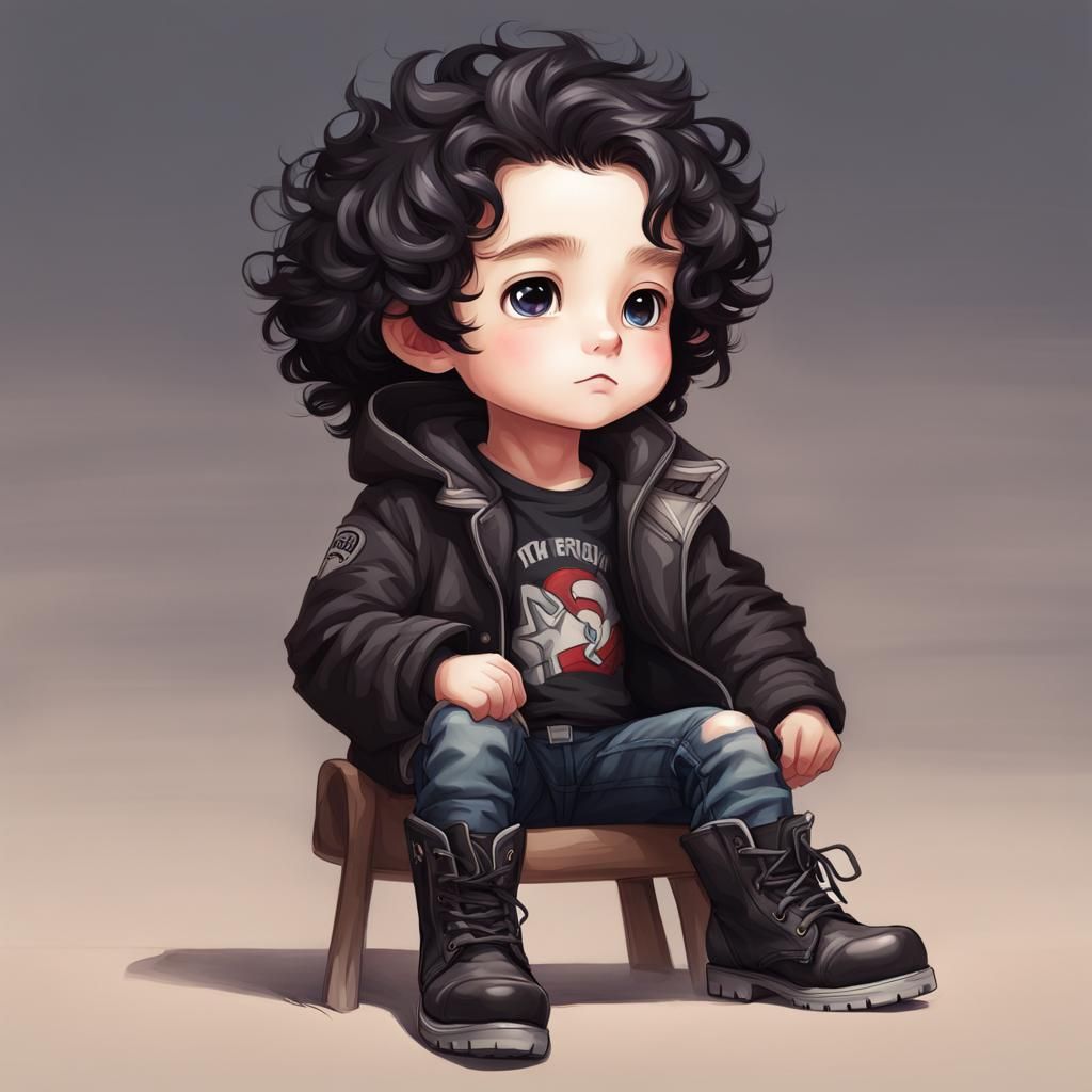 Hyperrealistic Chibi Boy with Curly Hair