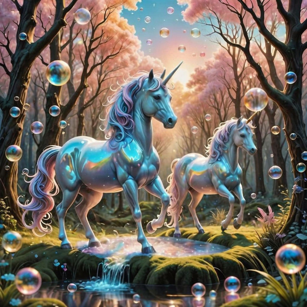 Enchanted Forest: Unicorns and Rainbow Soap Bubbles