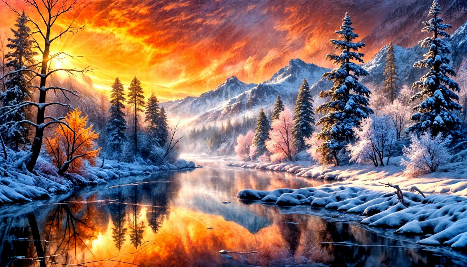 Majestic Winter Valley at Golden Hour