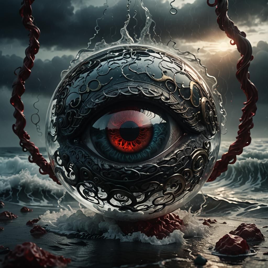 Dark Fantasy Glass 'A' with Brain and Eye