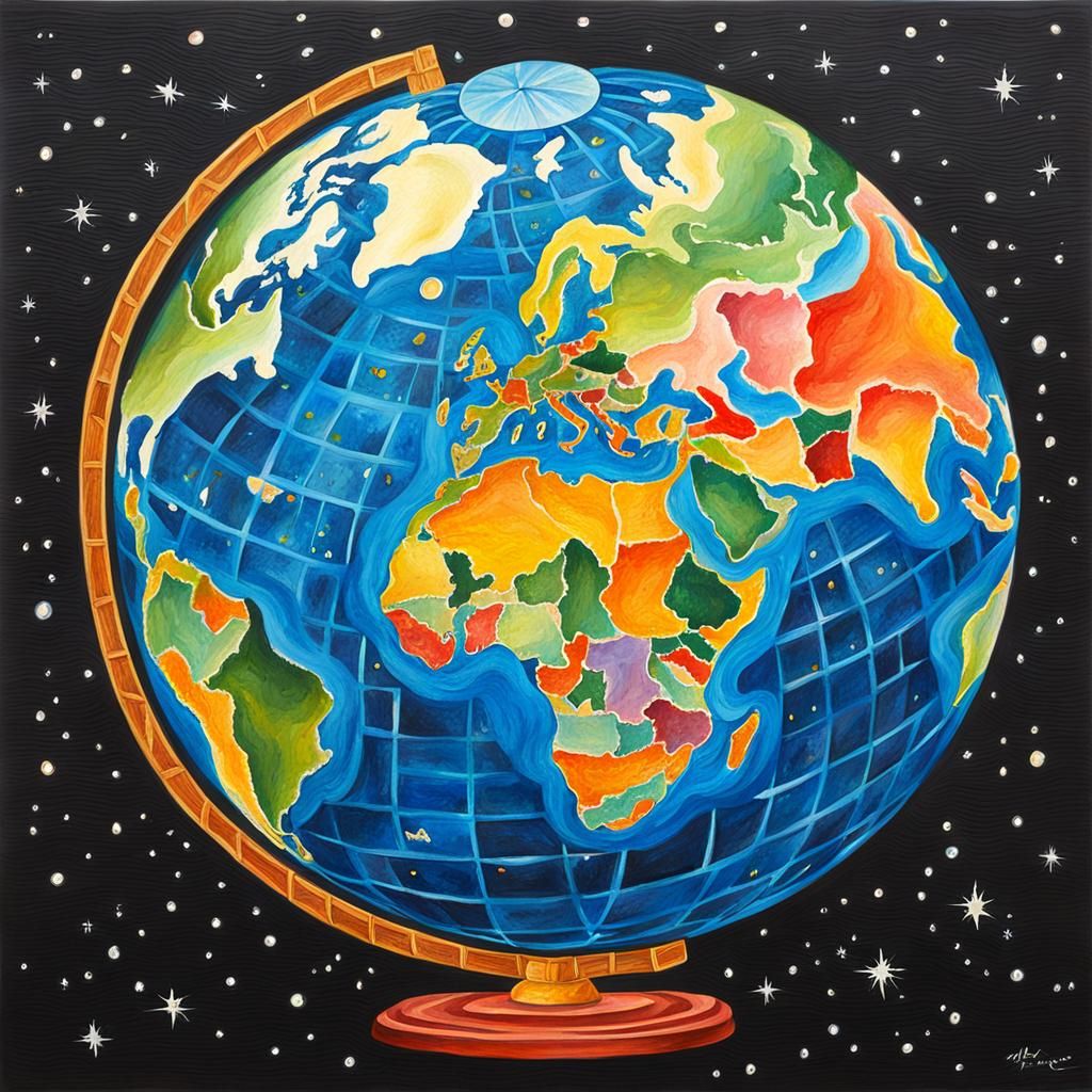 Detailed Gouache Painting of a Mystery Globe