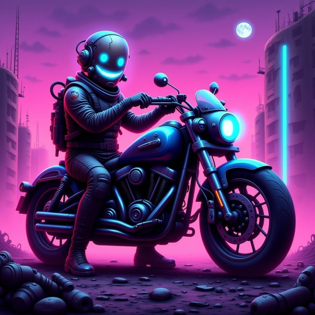 Masked Biker Necromancer in Wasteland, Digital Art