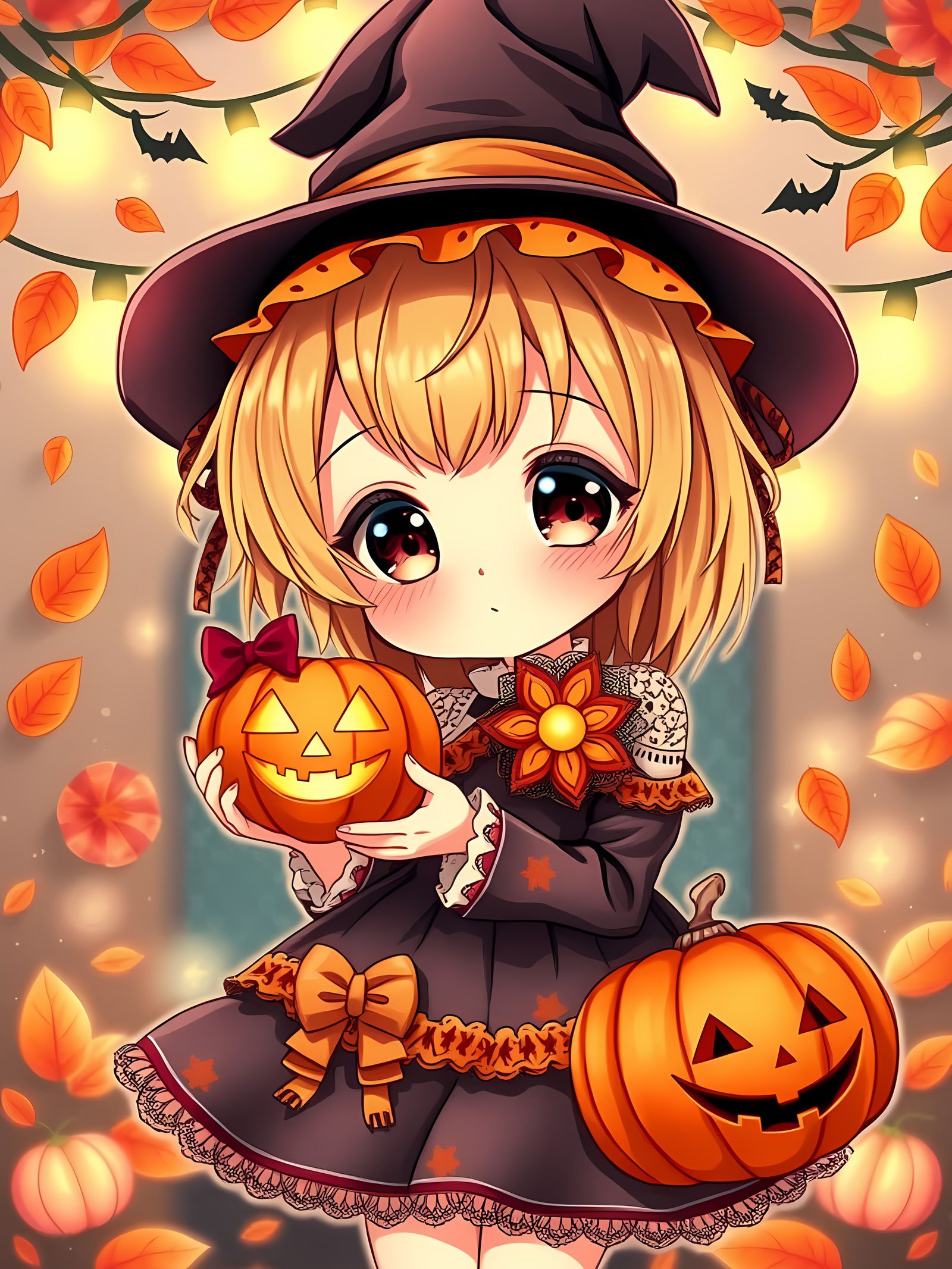 Cute Anime Girl in Halloween Style