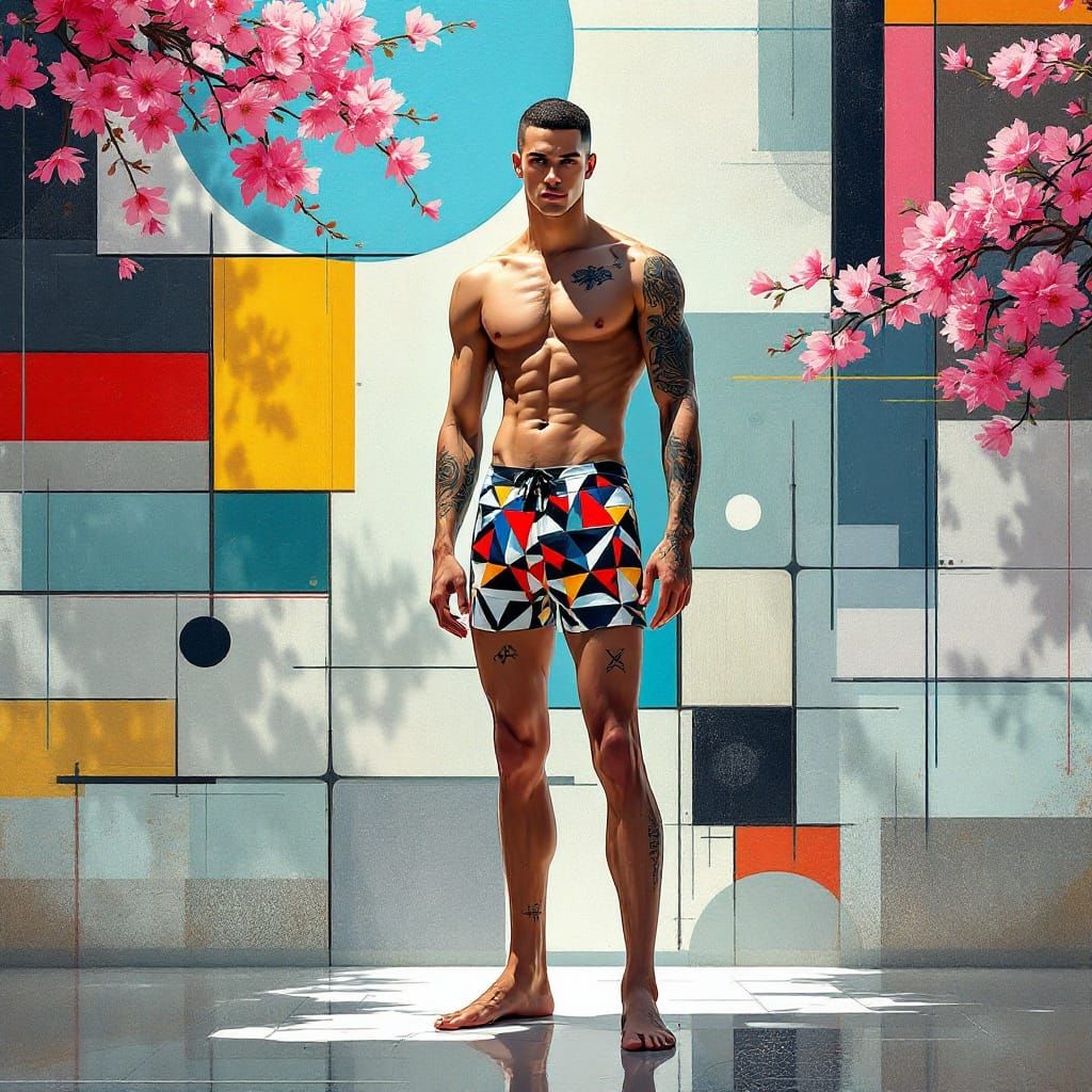 Geometric Male Figure in Vibrant Abstraction