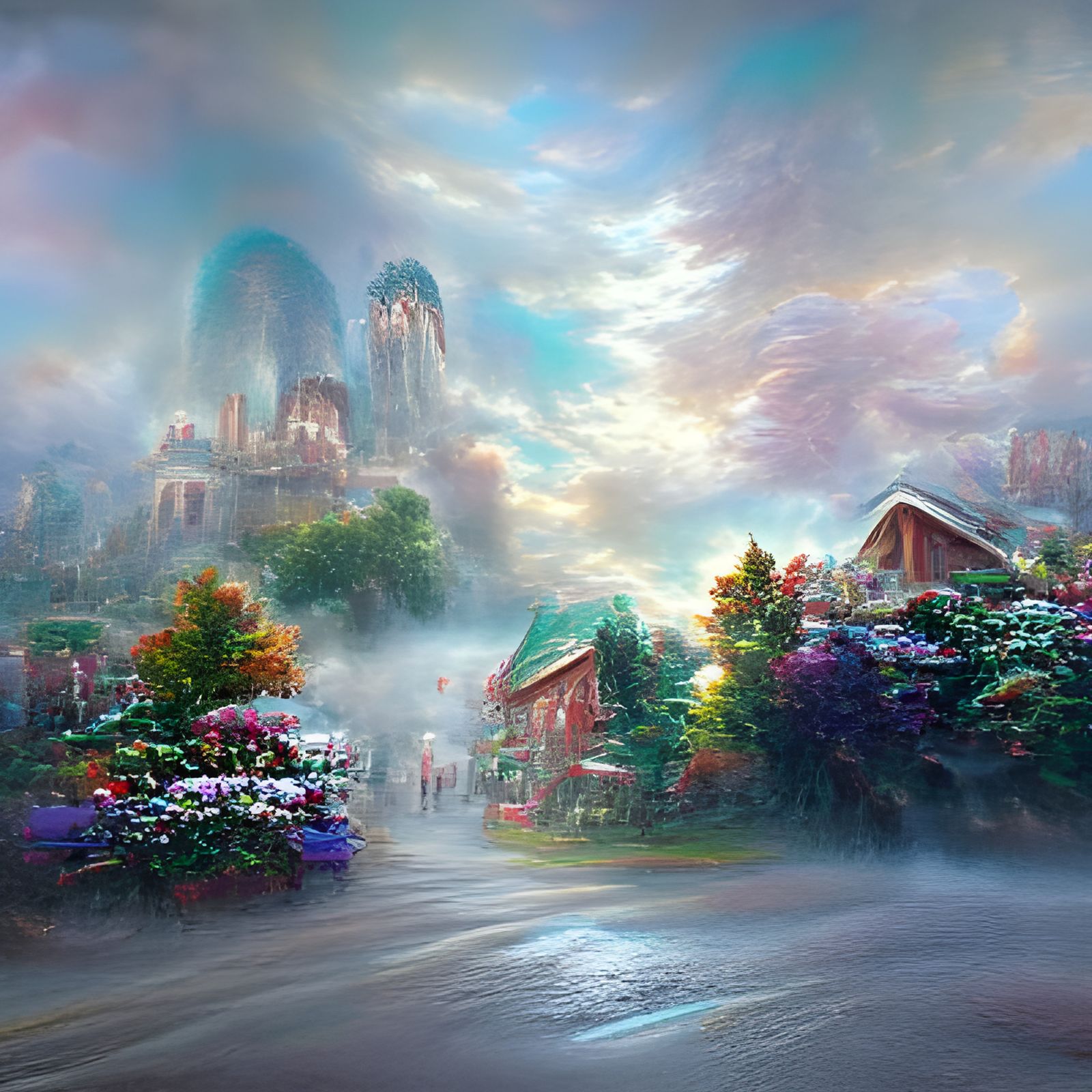 Ethereal Fantasy Landscape in Mist, Hyperdetailed