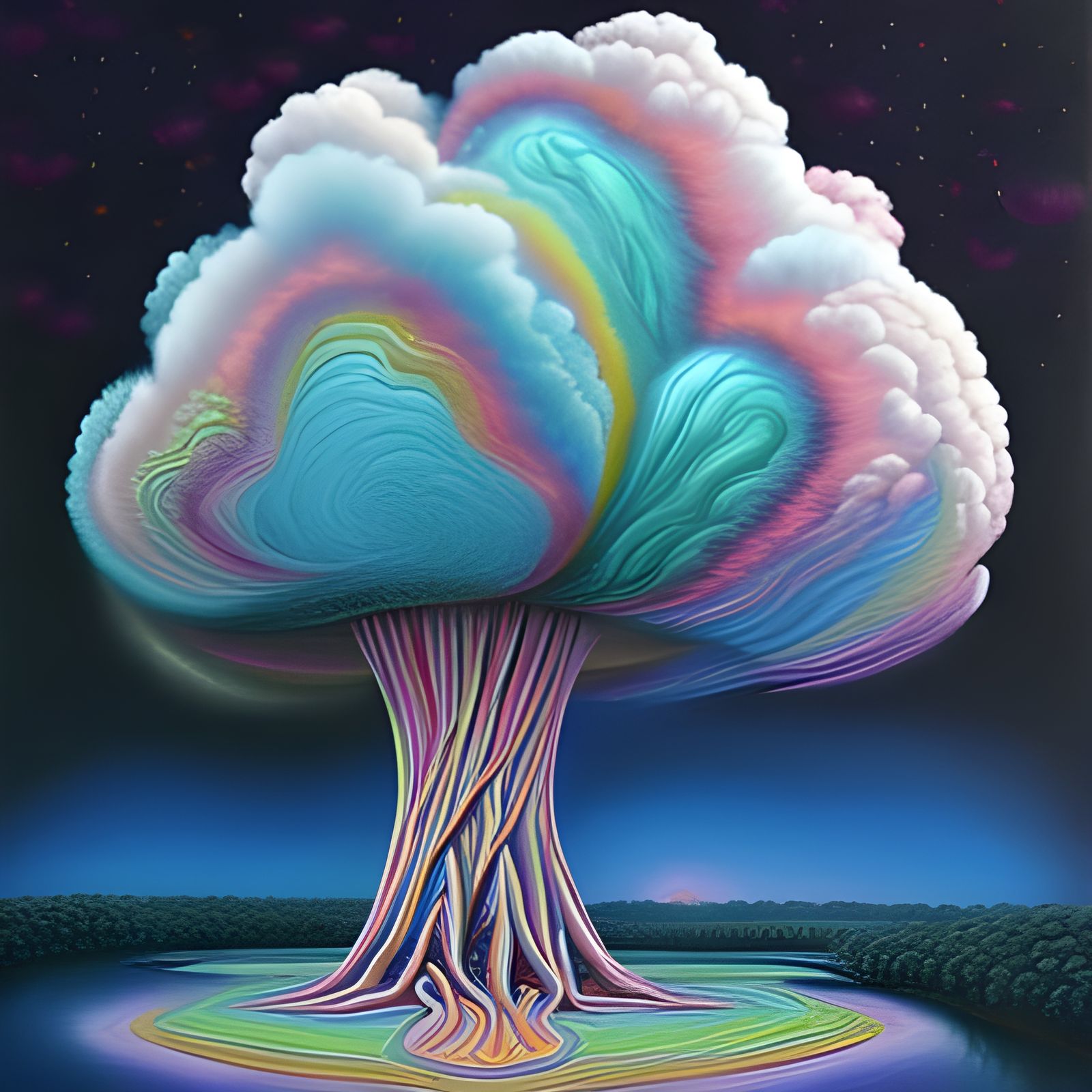 Colorful Cotton Candy Tree in Digital Art Style