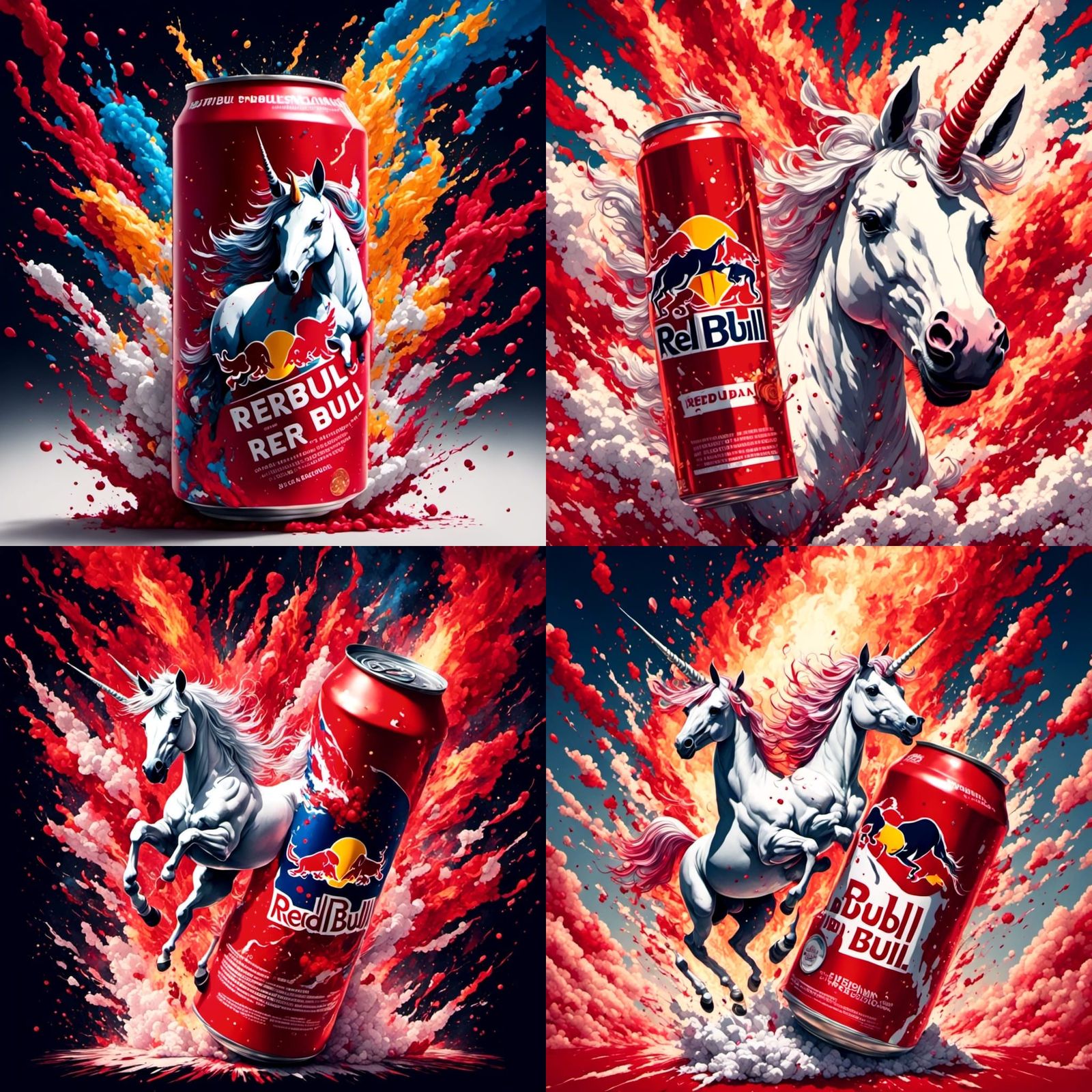 Unicorn Energy Drink Explosion in Cartoon Style