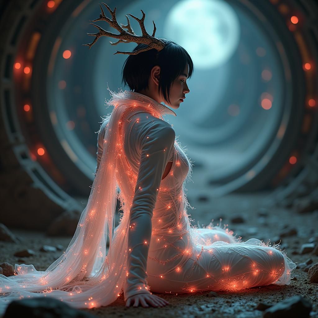 Beautiful Elf Woman in Sci-Fi Armor, Bioluminescent Lights