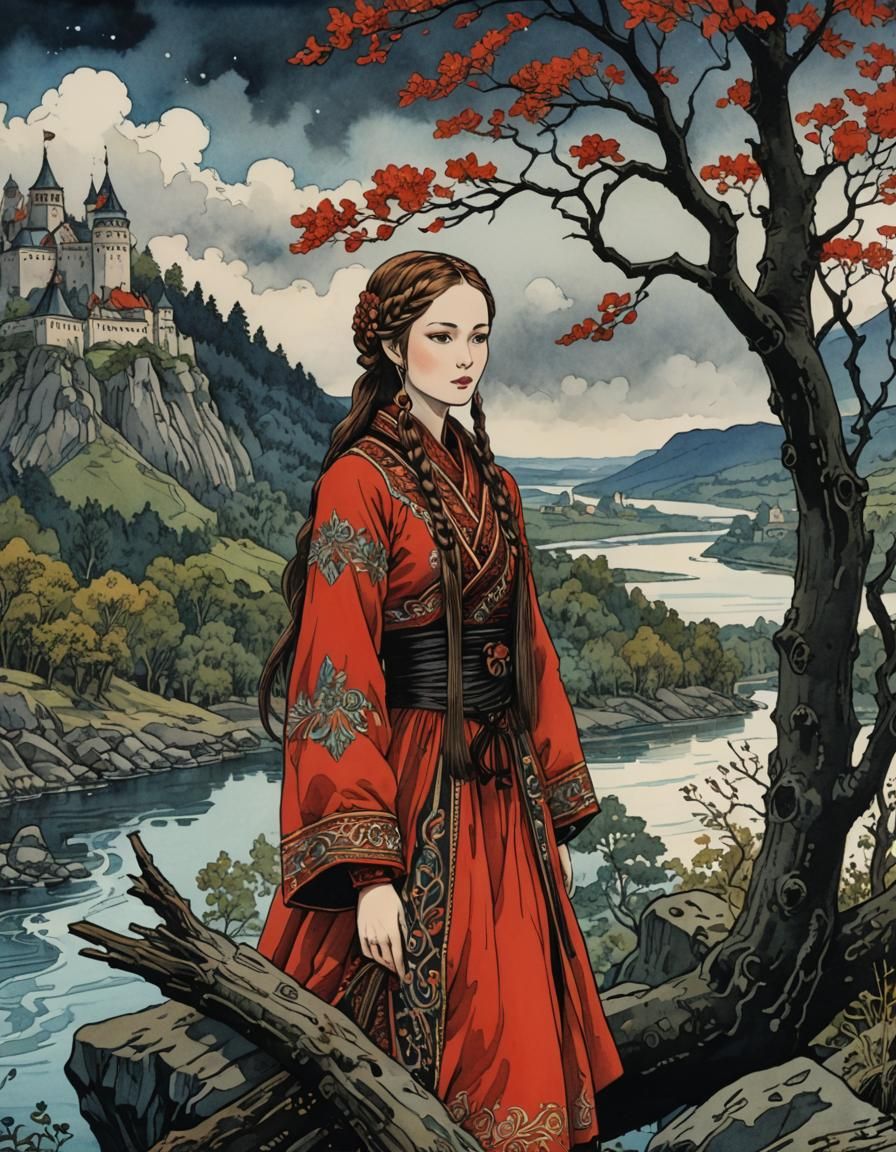 Slavic Tzarevna-Magesse in Folkloric Illustration