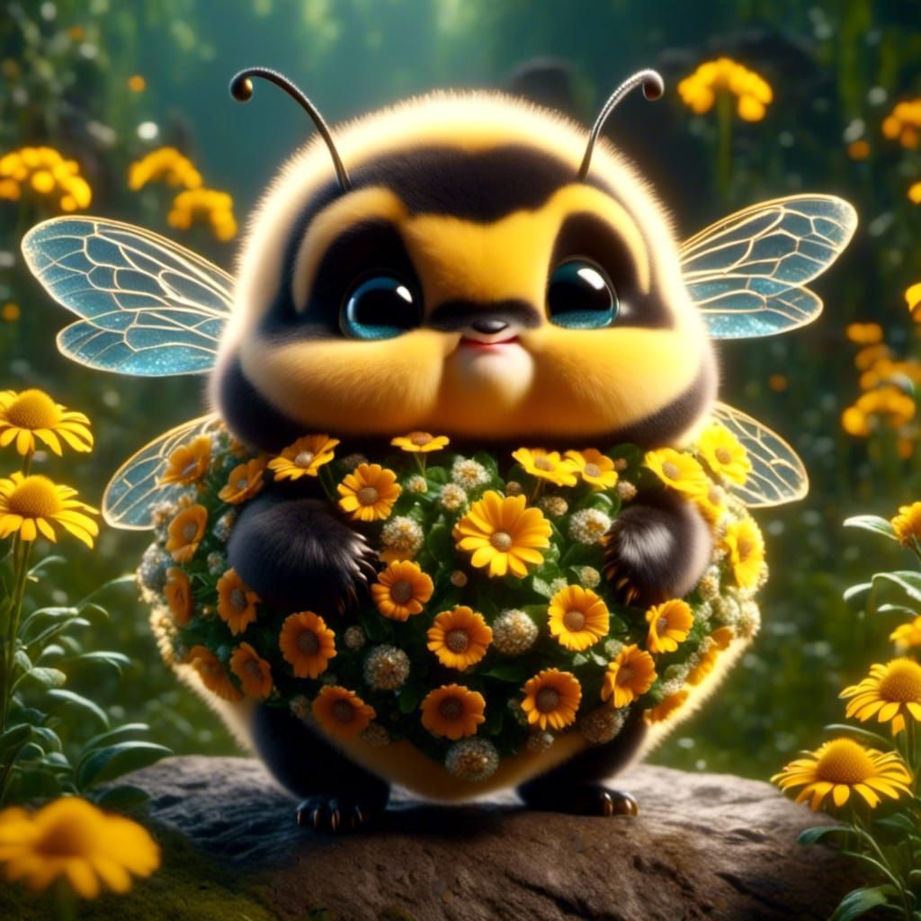Chonky BumbleBee in a Flower Sweater