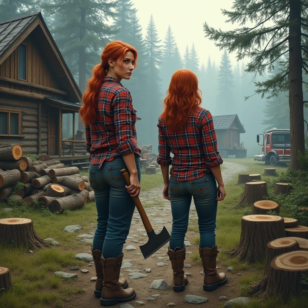 Rustic Cabin Encounter in Hyper Realistic Style