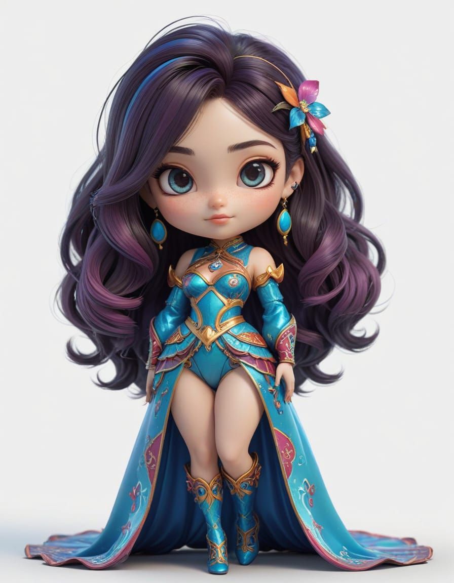 Psychedelic Chibi Mahō Shōjo Figurine in 3D Anime Style