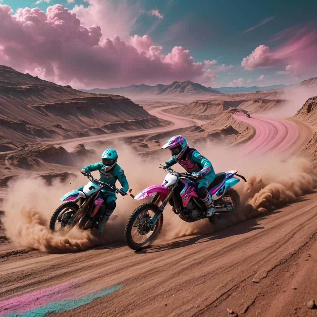 Pink Motocross Racing on Winding Road