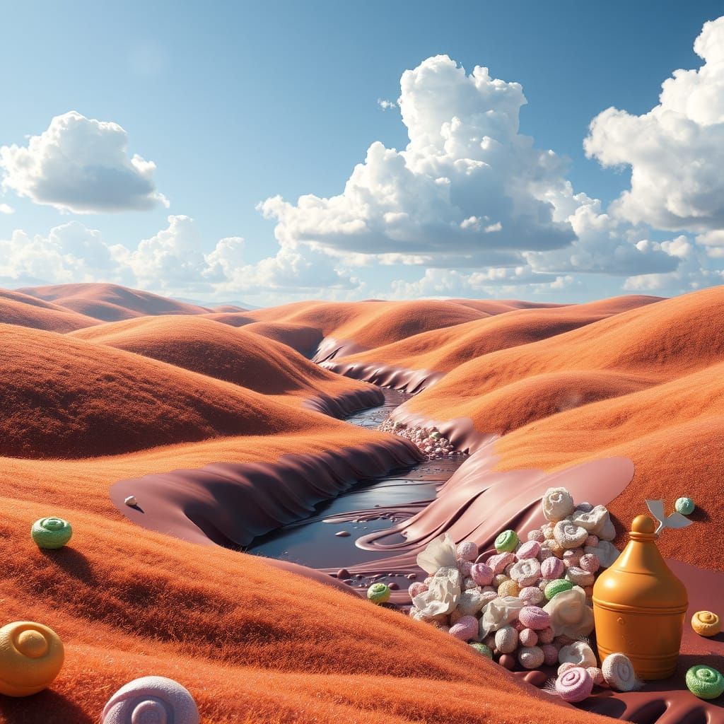 Chocolate River Landscape with Gumdrop Hills