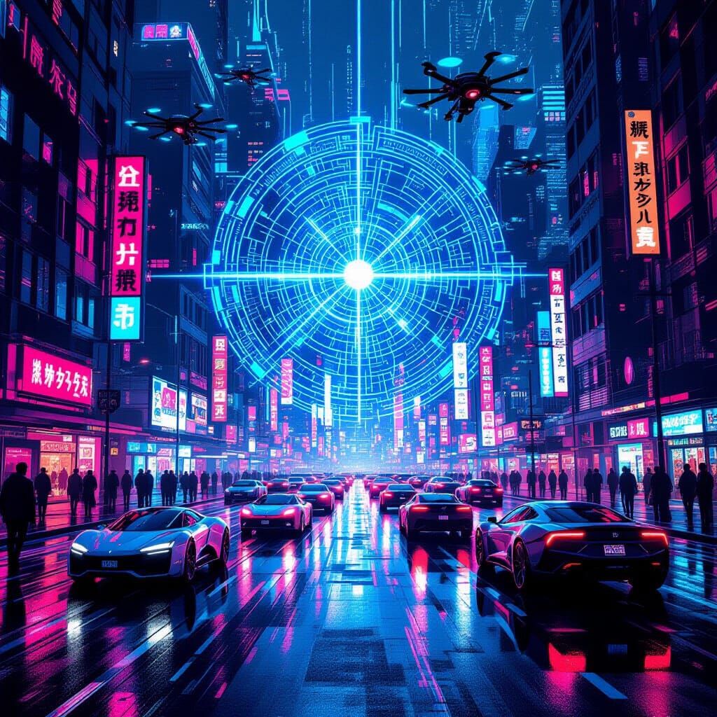 Rogue AI Projects Alien Tech in Neon Metropolis