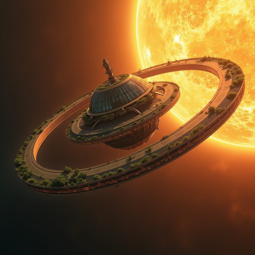 Elegant Solarpunk Space Station in Orbit around the Sun