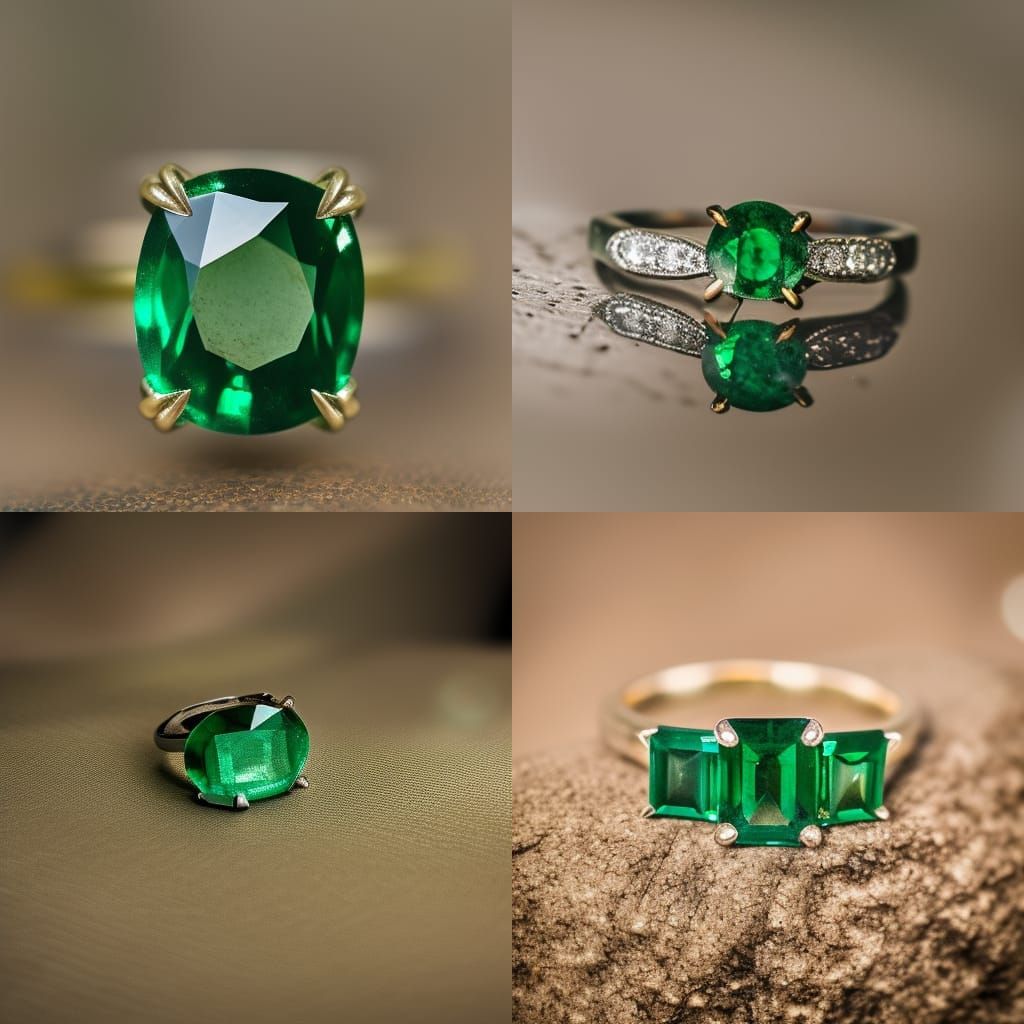 Hyper Realistic Green Emerald Ring Professional photography, bokeh, natural lighting, canon lens, shot on dslr 64 megapi...