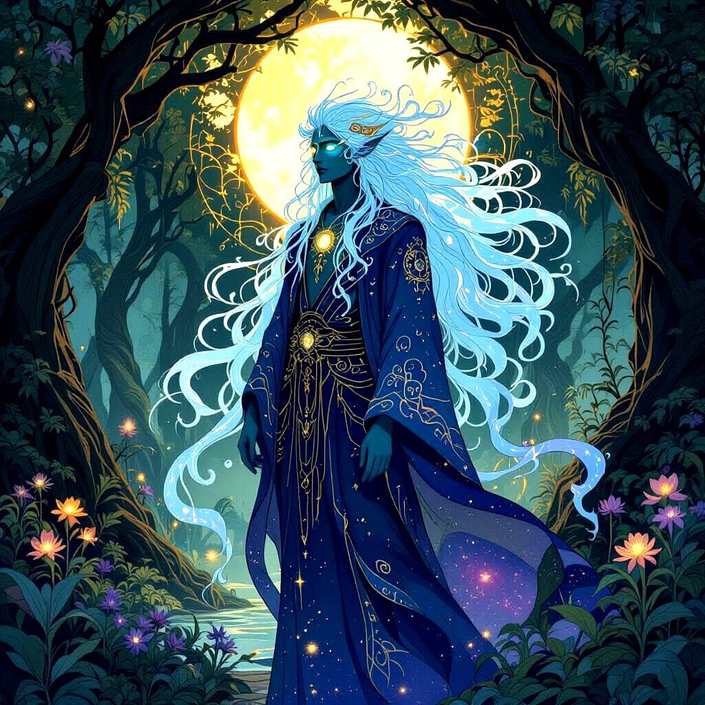 Cosmic Forest Spirit in Art Nouveau Style