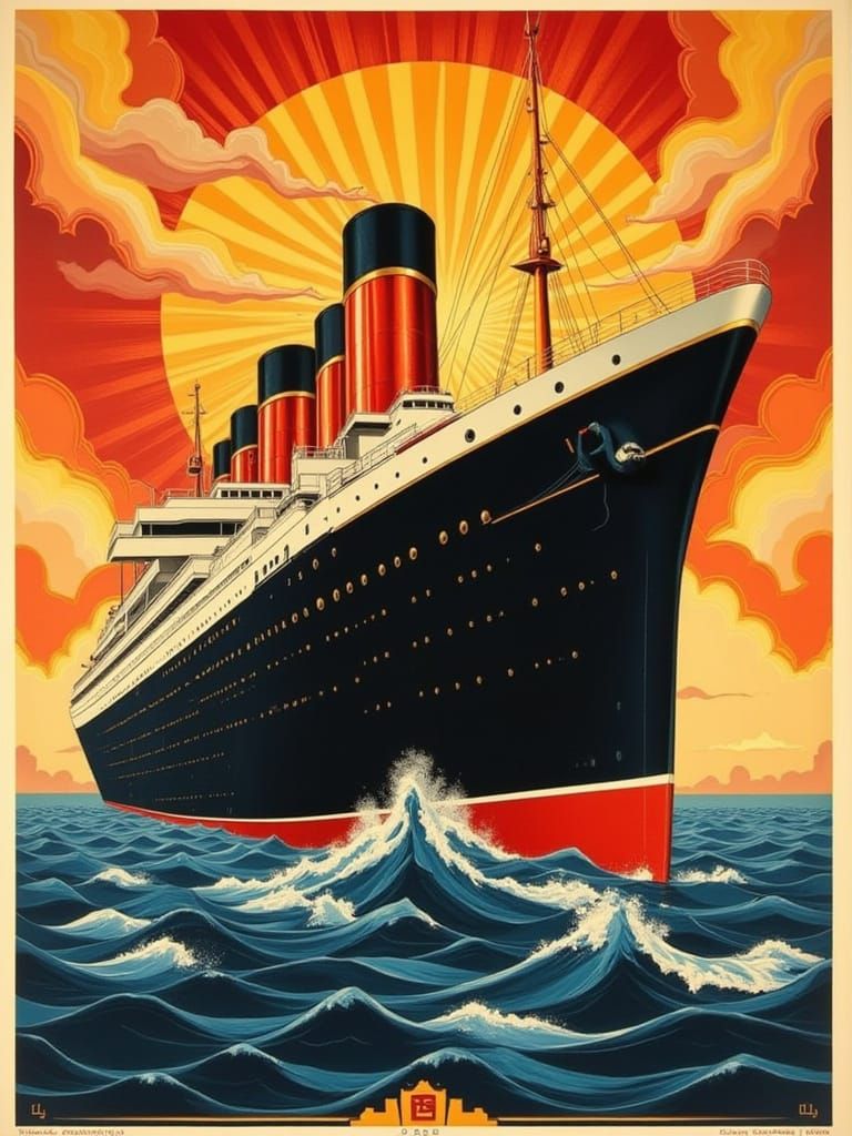 Art Deco Ocean Liner in Golden Sunburst