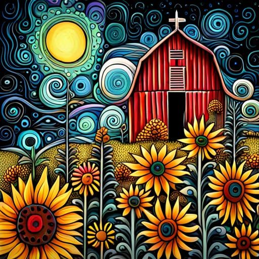 Fantasy Garden Painting with Abstract Patterns