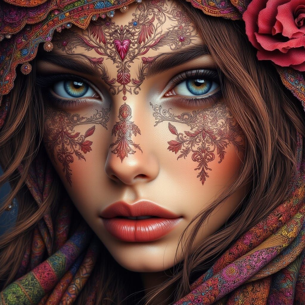 Woman's Skin Adorned with Intricate Ukrainian Embroidery