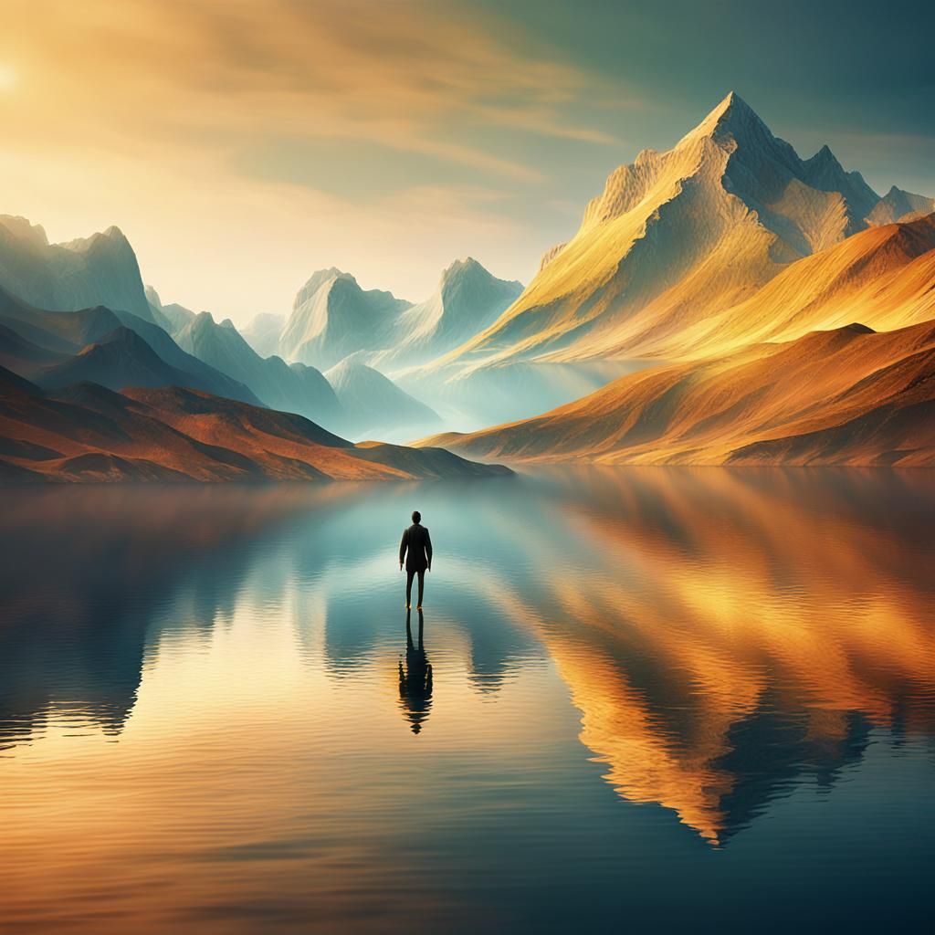Ethereal Surrealist Landscape at Golden Hour