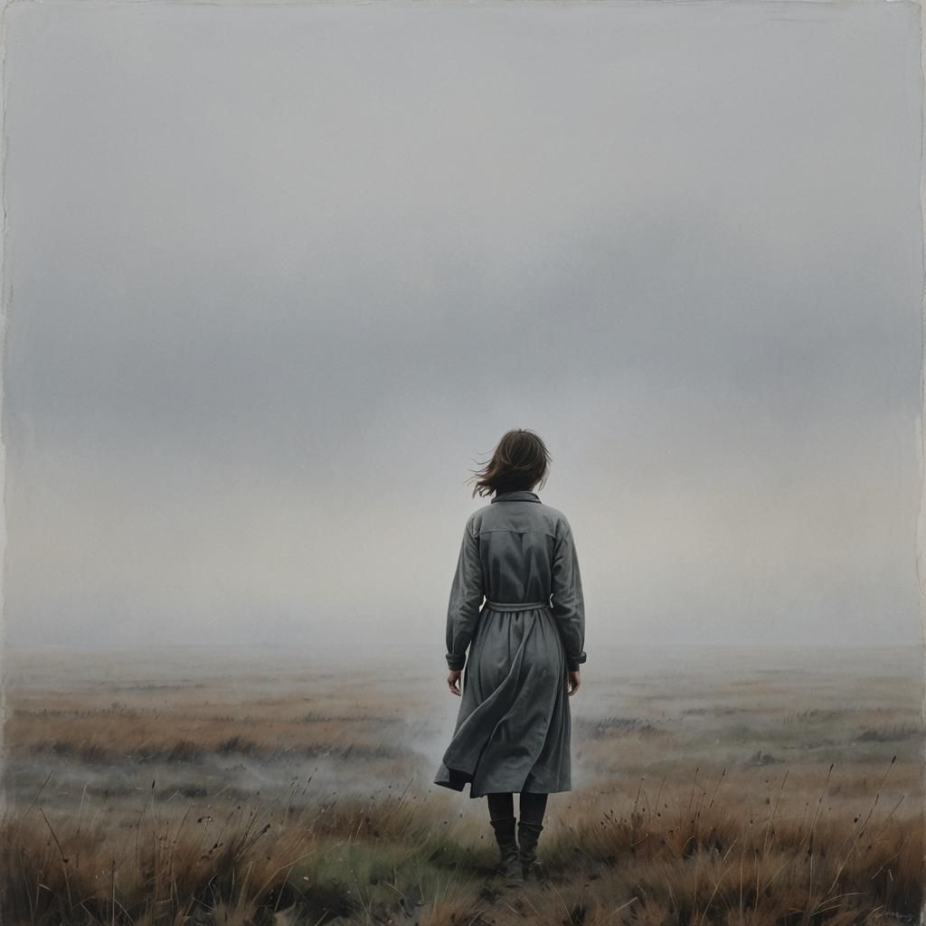 Woman in Mist: Minimalist Mixed Media Art