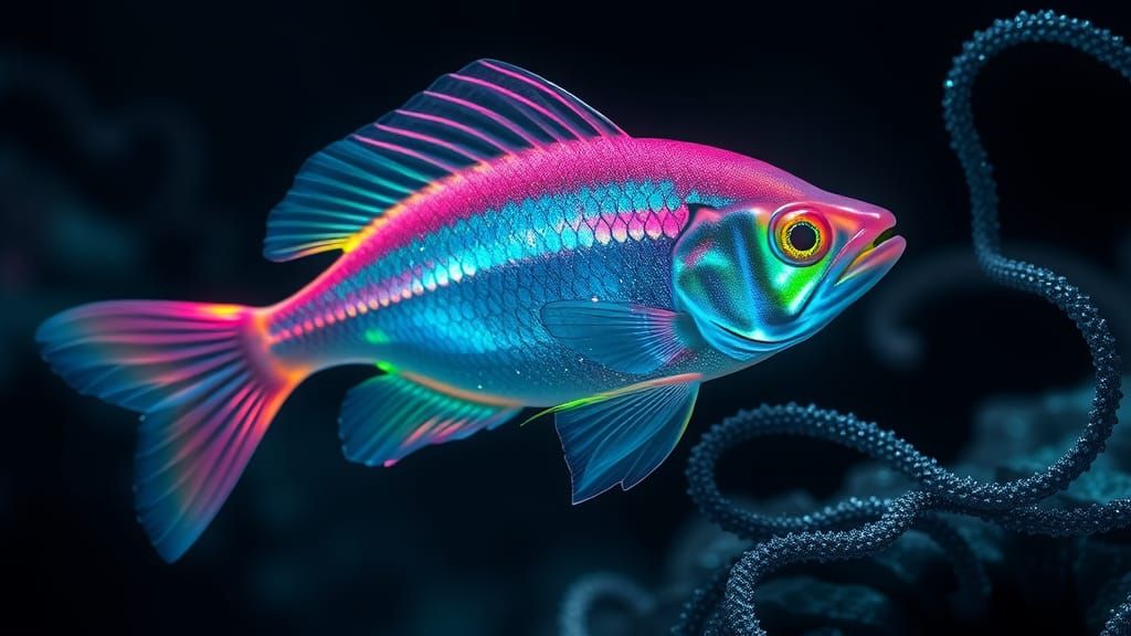 Bioluminescent Fish Shimmers in Deep Sea