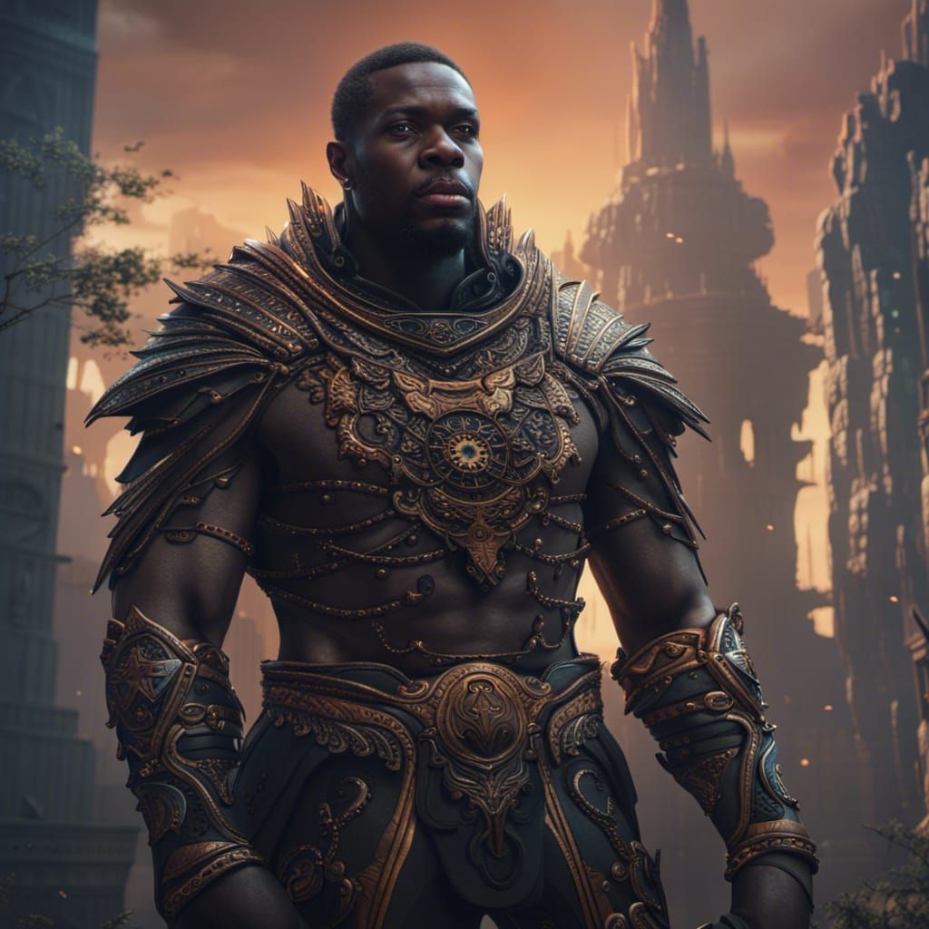 Fantastical Matte Painting of a Tall Black Man