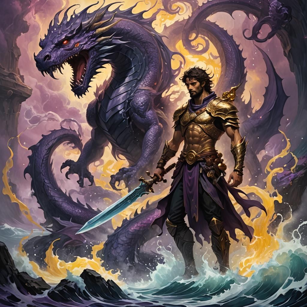 Demigod Son of Poseidon and Water Dragon in Dark Fantasy